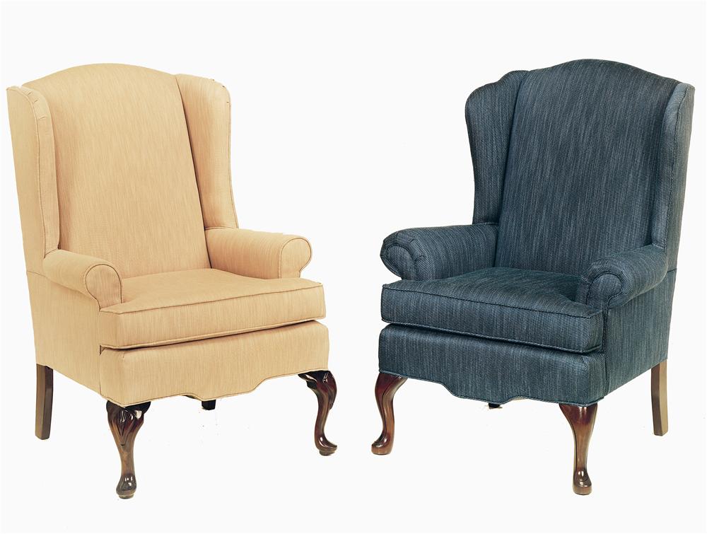 Craftmaster 375 0375 Upholstered Wing Chair with Queen Anne Wood Legs